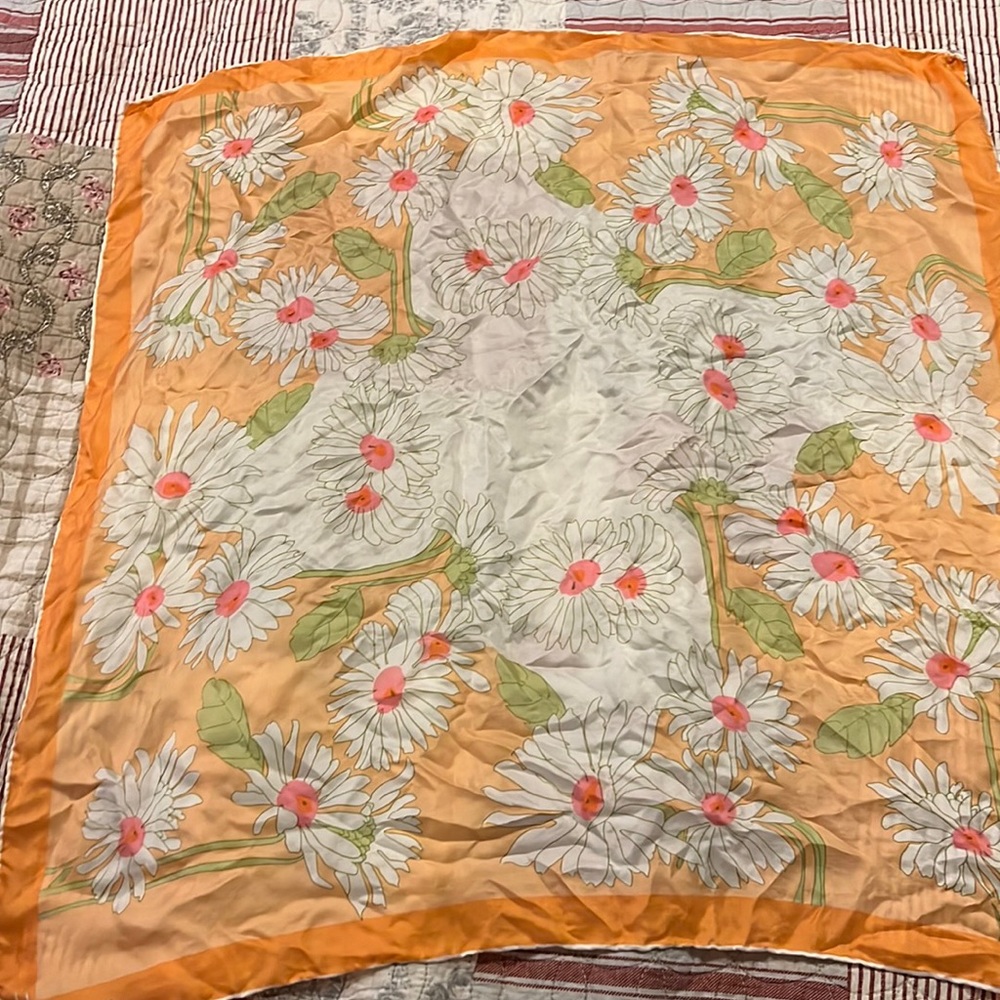 Vintage MCM Vera Neumann ladybug daisies silk scarf square 25”